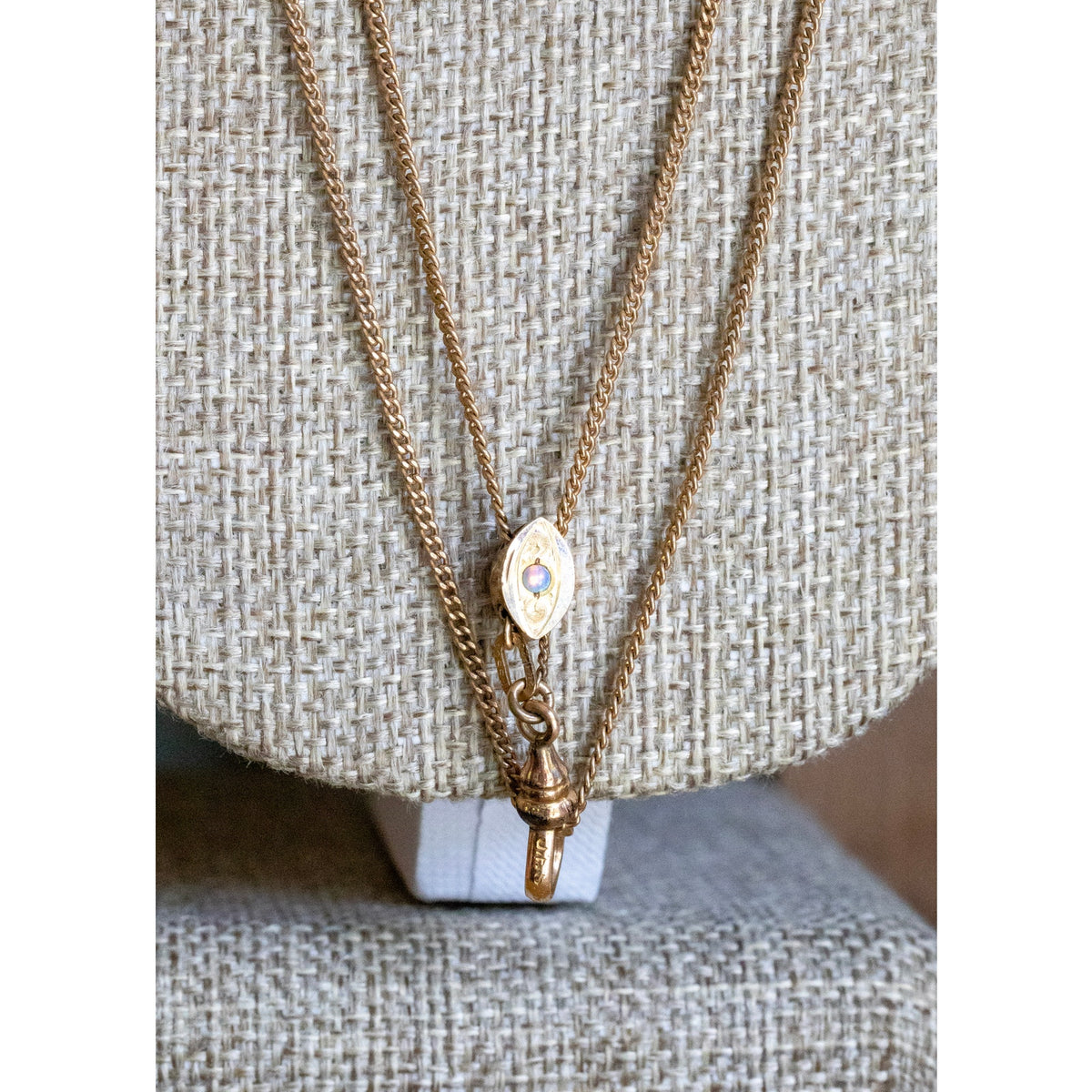 Victorian Long Gold Filled Opal Set Slide Watch Chain