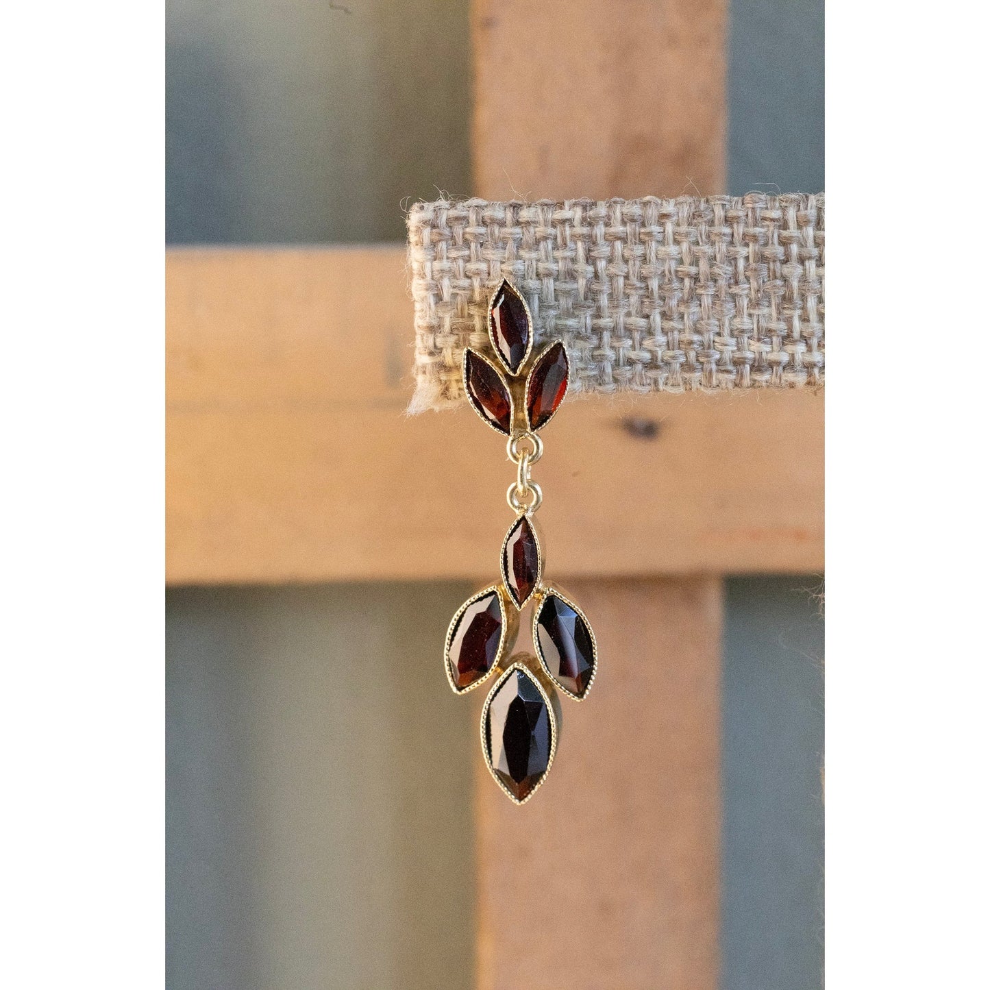 A Vintage Pair of 14K Yellow Gold Marquis Cut Garnet Dangle Earrings