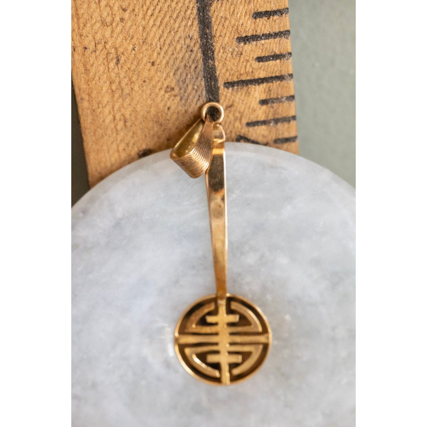 Huge 14K Yellow Gold Jade Donut Longevity Pendant