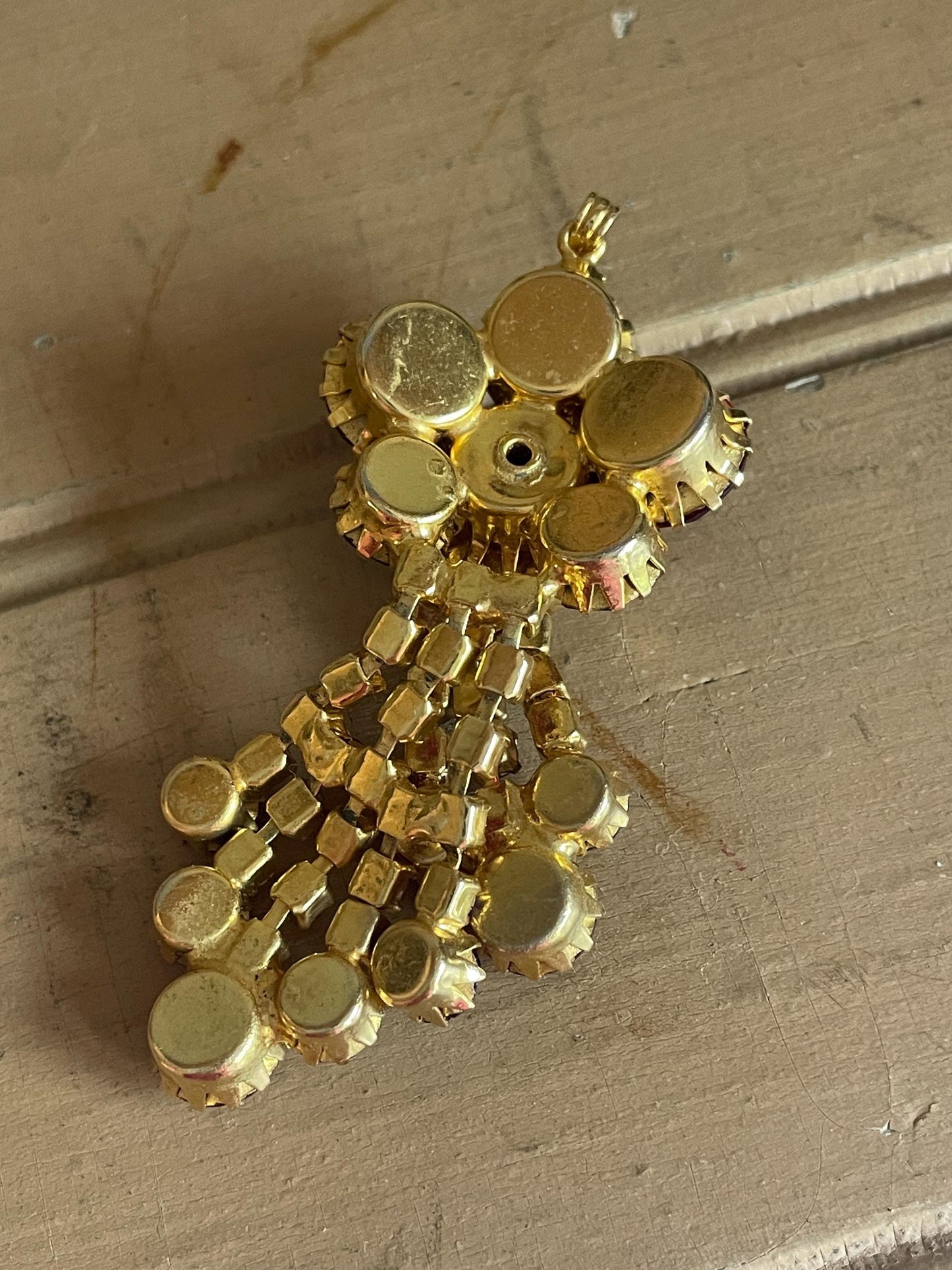 Swinging 1960's Purple and Red Rhinestone Pendant and Earrings Set