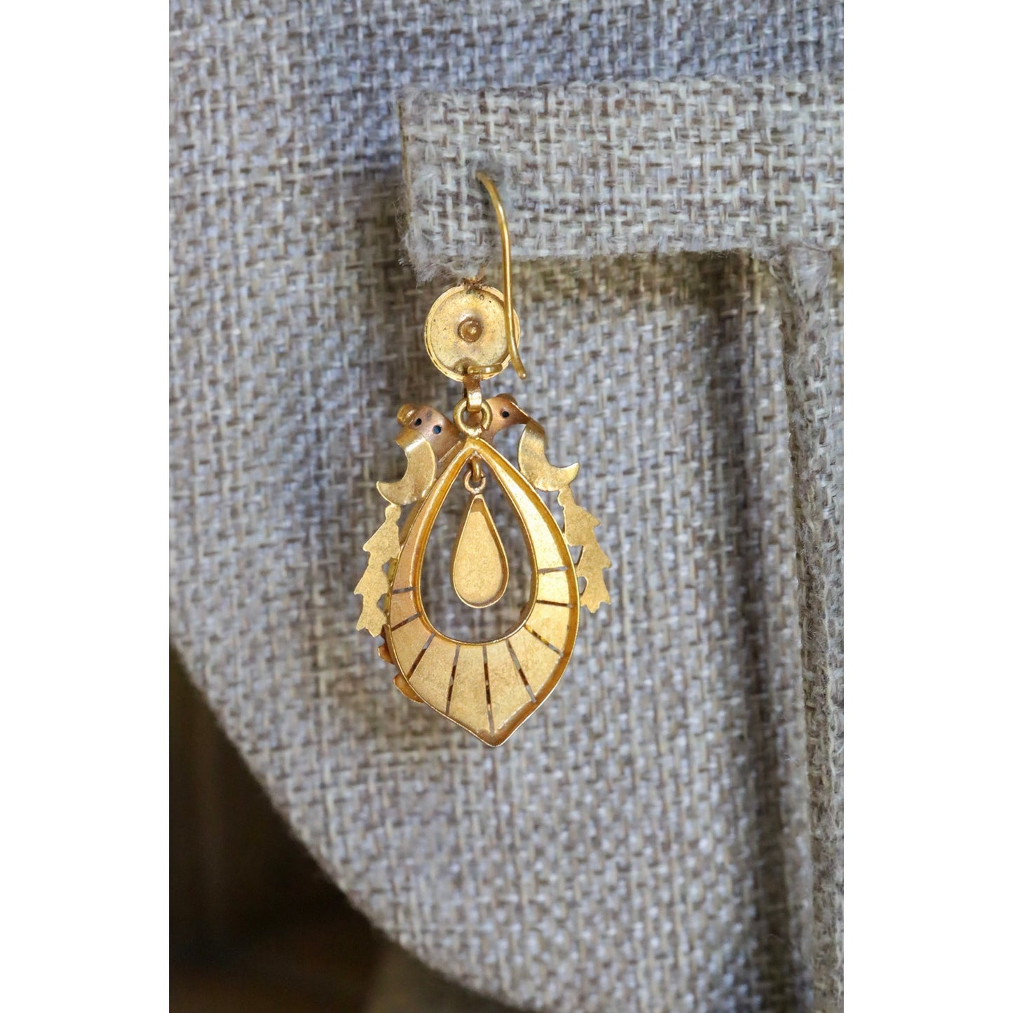 Antique Victorian 14K Yellow Gold Turquoise Set Dangle Earrings