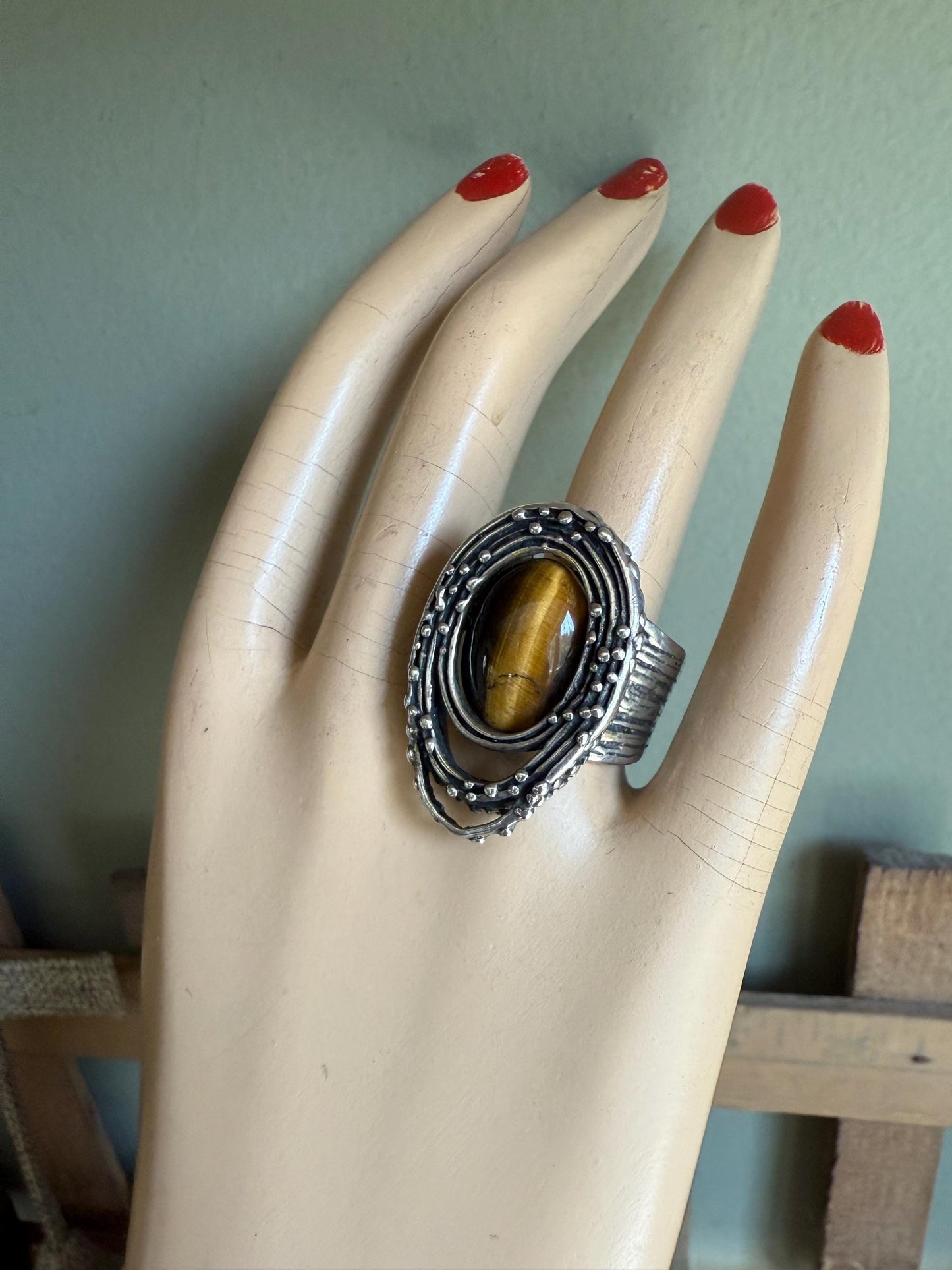1960-1970 Sterling Silver Artist Made One of a Kind Tiger's Eye Ring