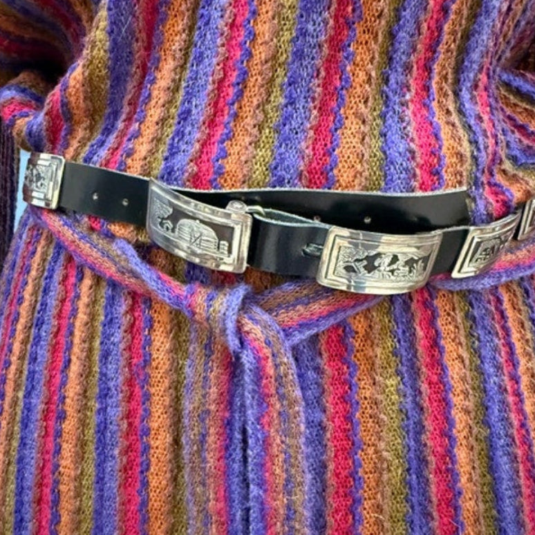 Vintage Navajo Tillie Jon T. Jon Sterling Silver Storyteller Concho Belt