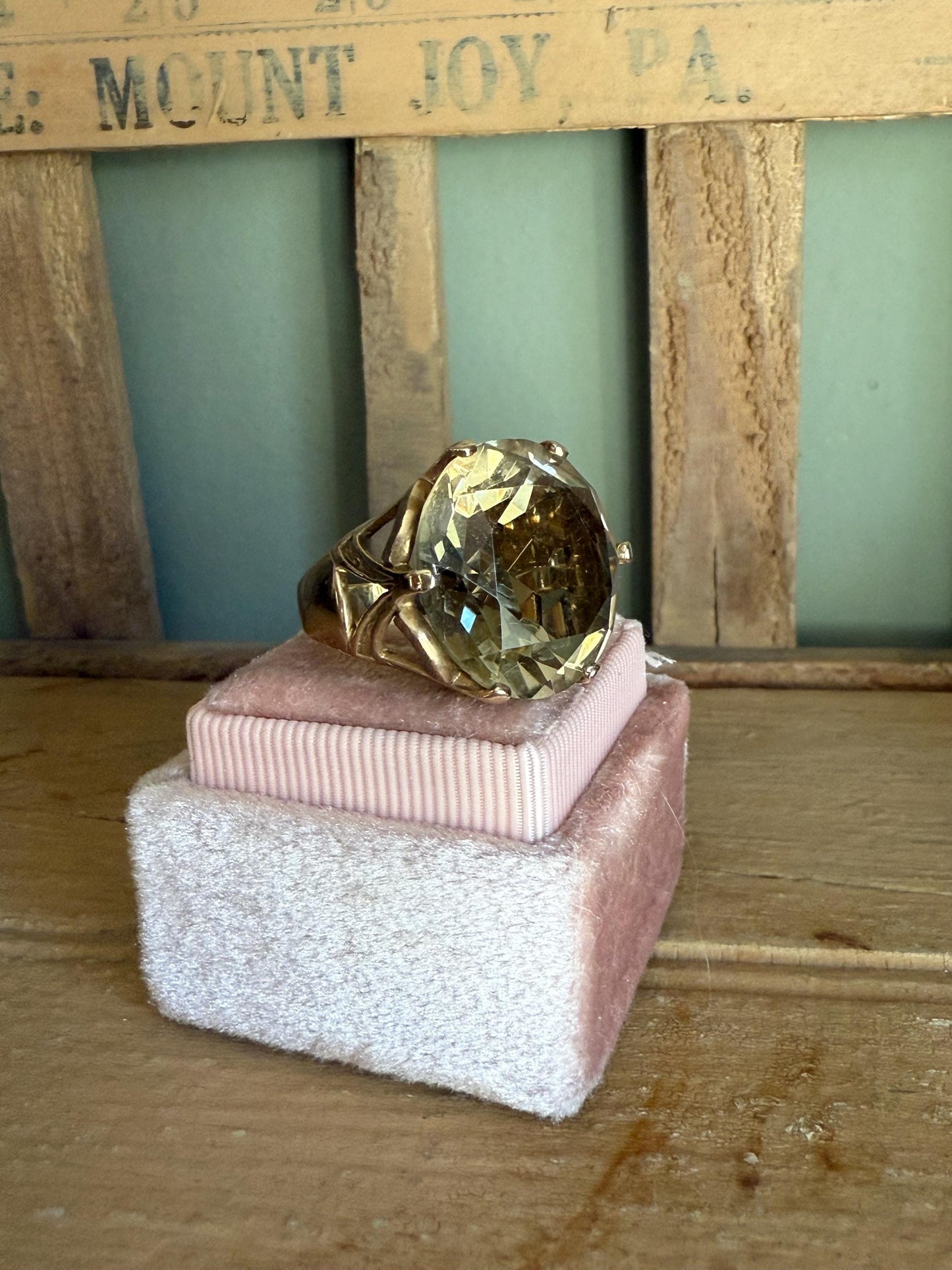 The Ultimate 1960's Bauble Cocktail Golden Quartz 14K Yellow Gold Ring