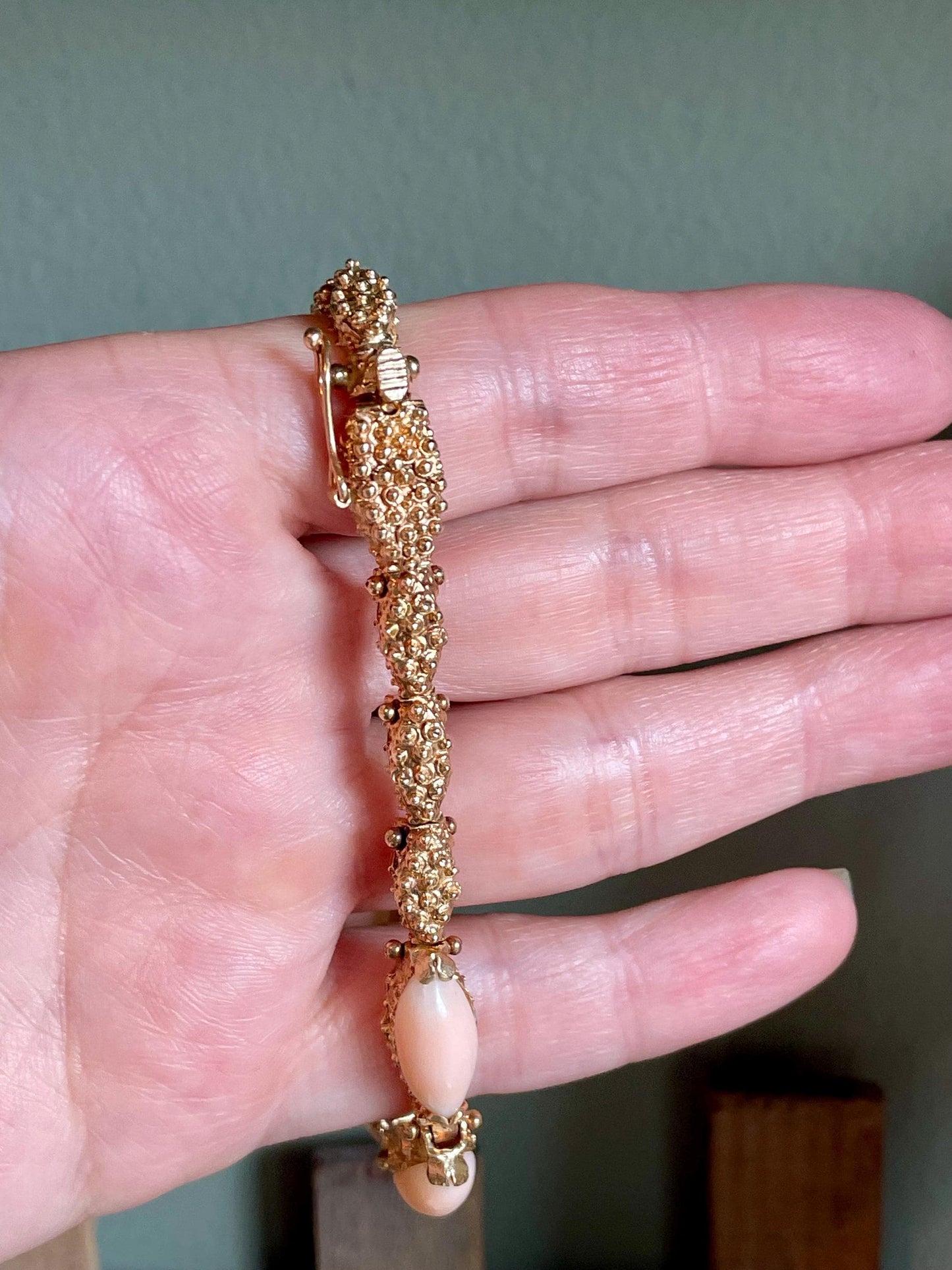 1960's Angel Skin Coral 14K Yellow Gold Bracelet
