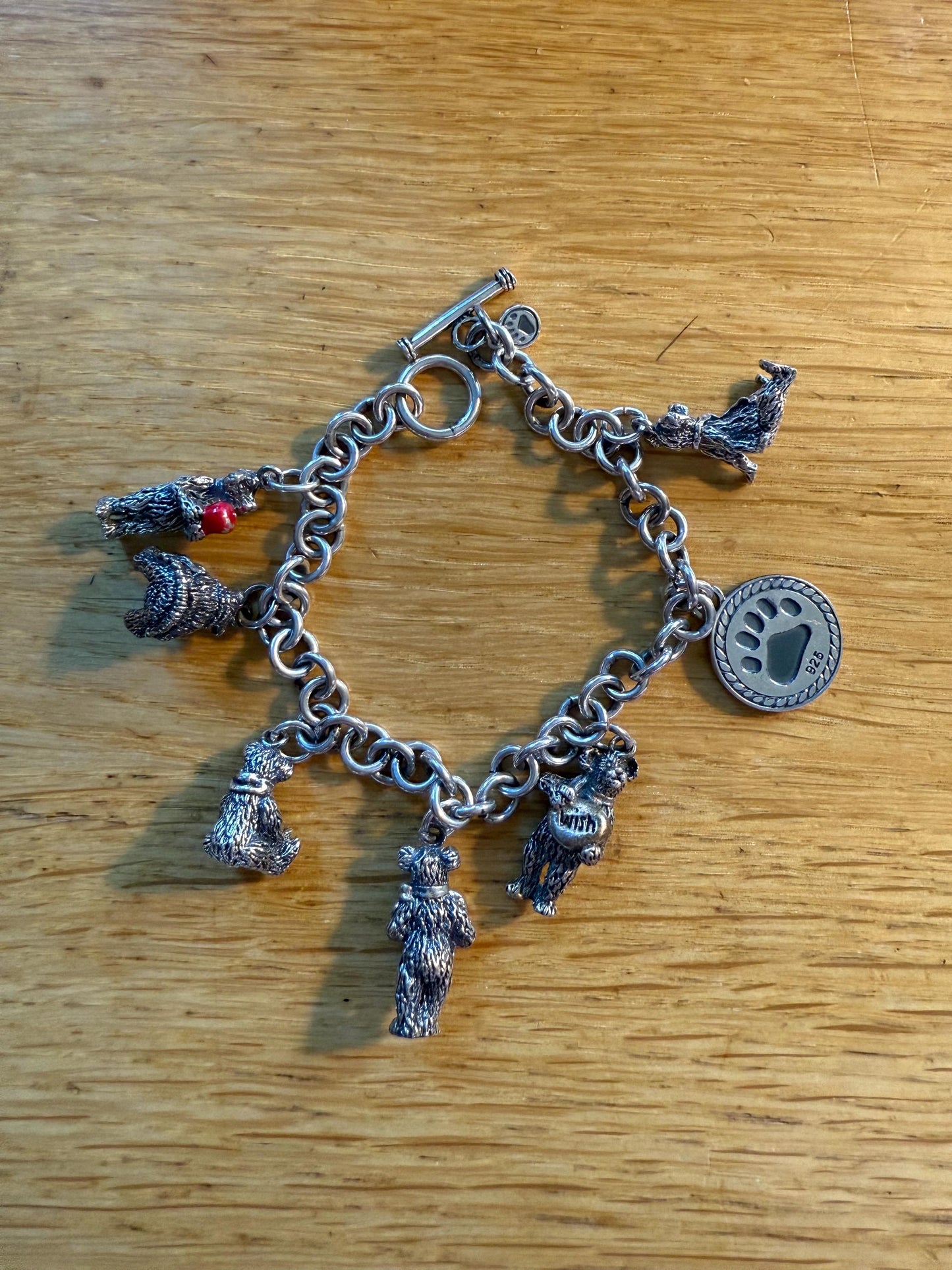 Vintage Solid Sterling Silver Boyds Bears 25th Anniversary Charm Bracelet