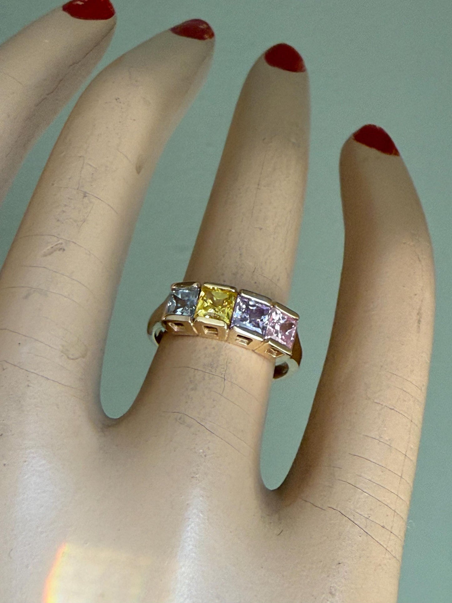 c1990 Fun Candy Colored Gemstone Ring in 10K Yellow Gold