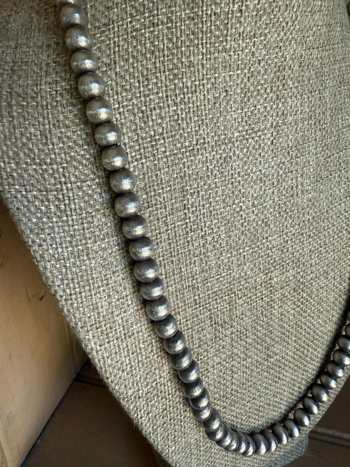 Vintage Sterling Silver Mexican Pearl Brushed Sterling Silver Bead Necklace