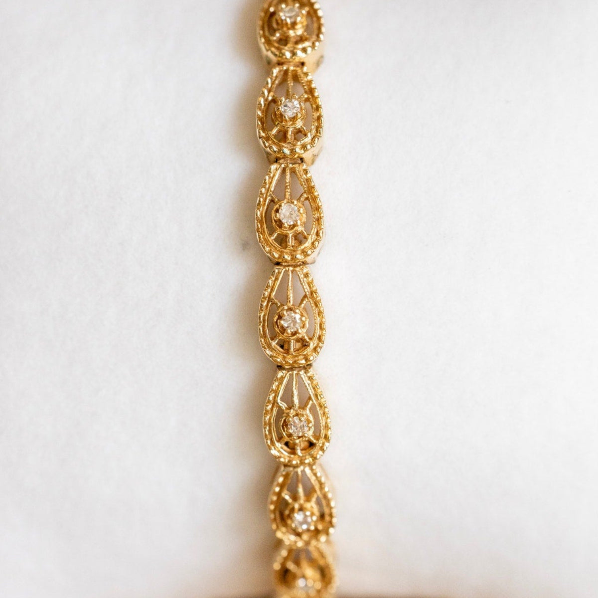 Vintage 14K Yellow Gold Diamond Set Link Bracelet