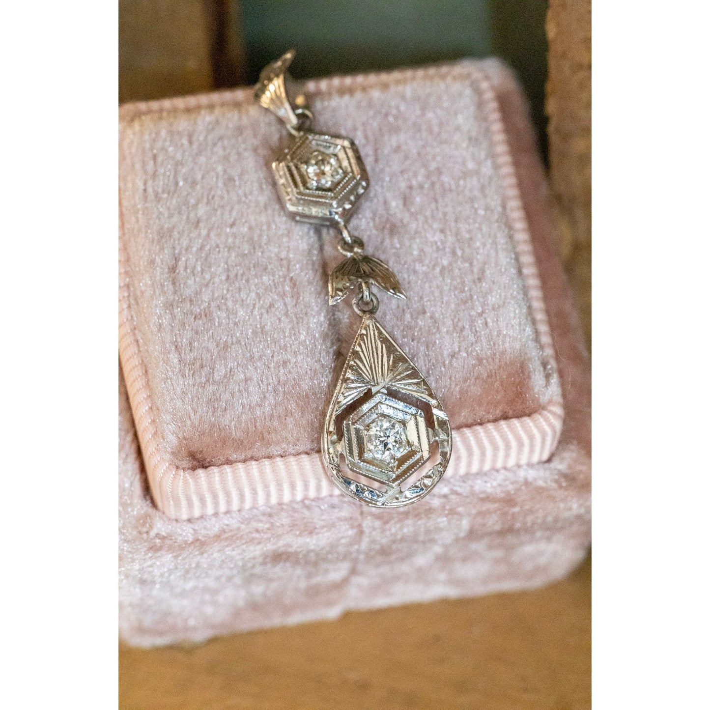 Authentic Art Deco 1940's 18K White Gold Old European Cut Diamond Pendant