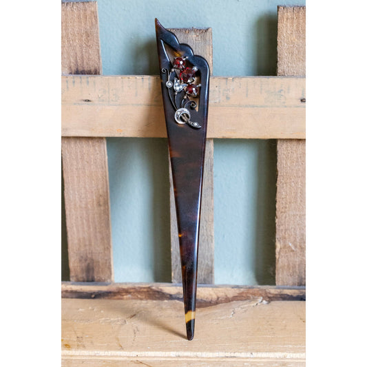 Antique  Hair Pick Set with Bohemian Cut Garnets and Natural Seed Pearl