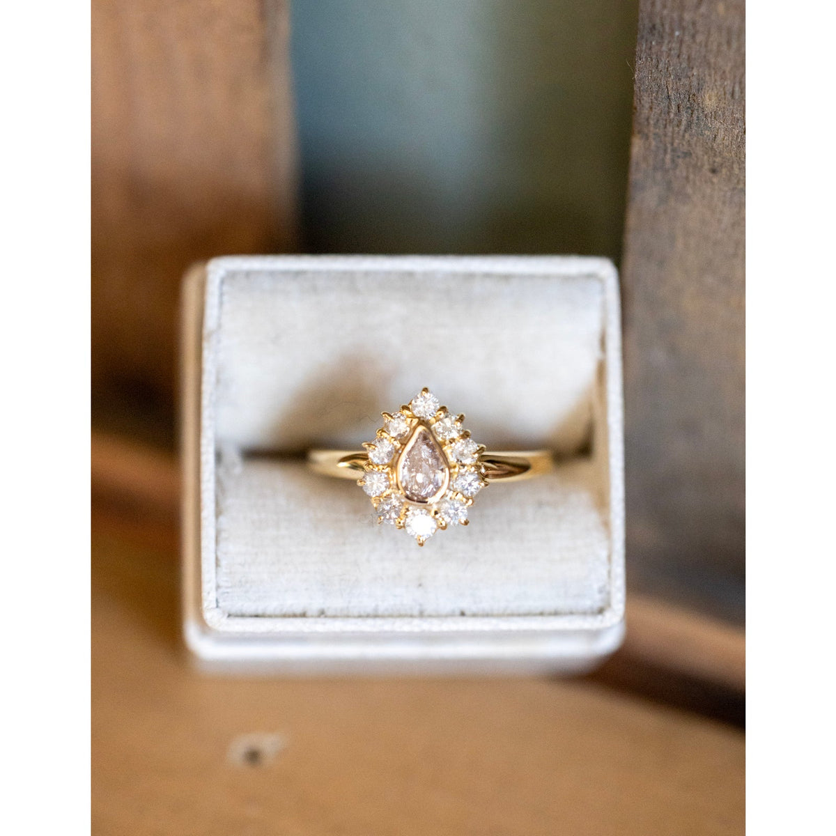 GIA Certified Natural Light Pink-Brown Diamond Ring with Halo in 18K Yellow Gold