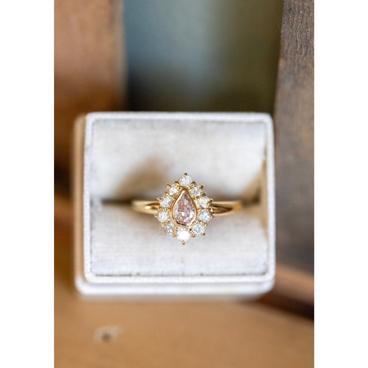 GIA Certified Natural Light Pink-Brown Diamond Ring with Halo in 18K Yellow Gold