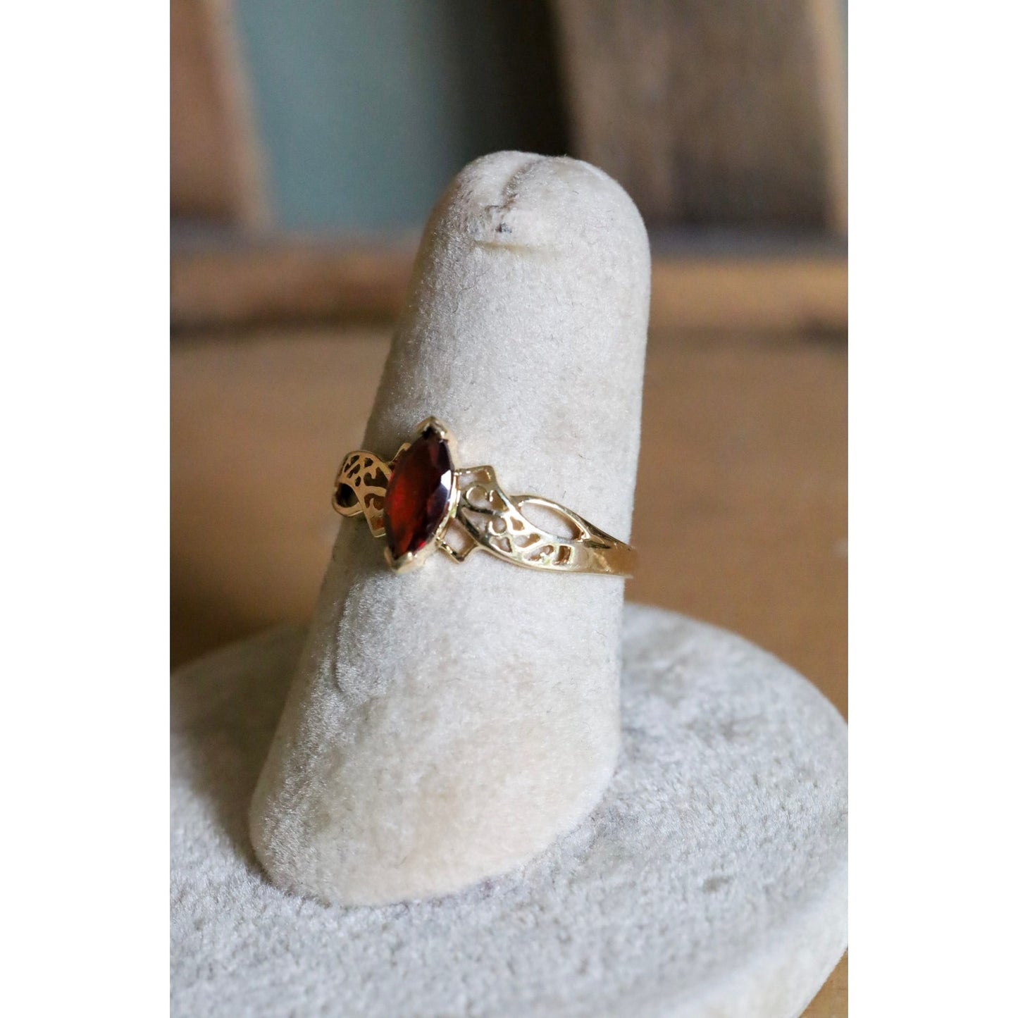 c1980 Vintage Marquis Cut Garnet Ring in 10K Yellow Gold