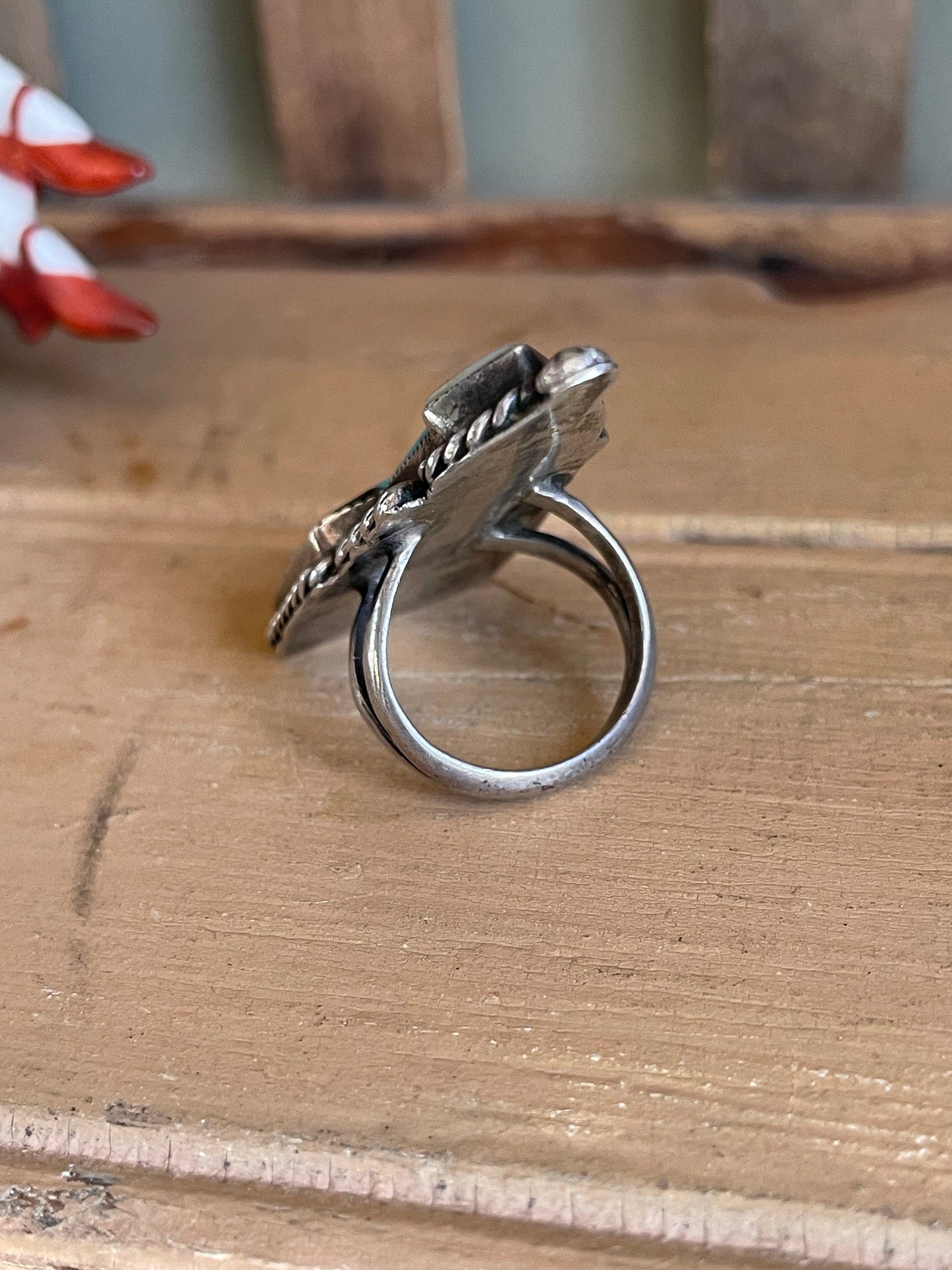 1920-1950 John Gordon Leek Zuni Inlay Arrow Ring Sterling Silver