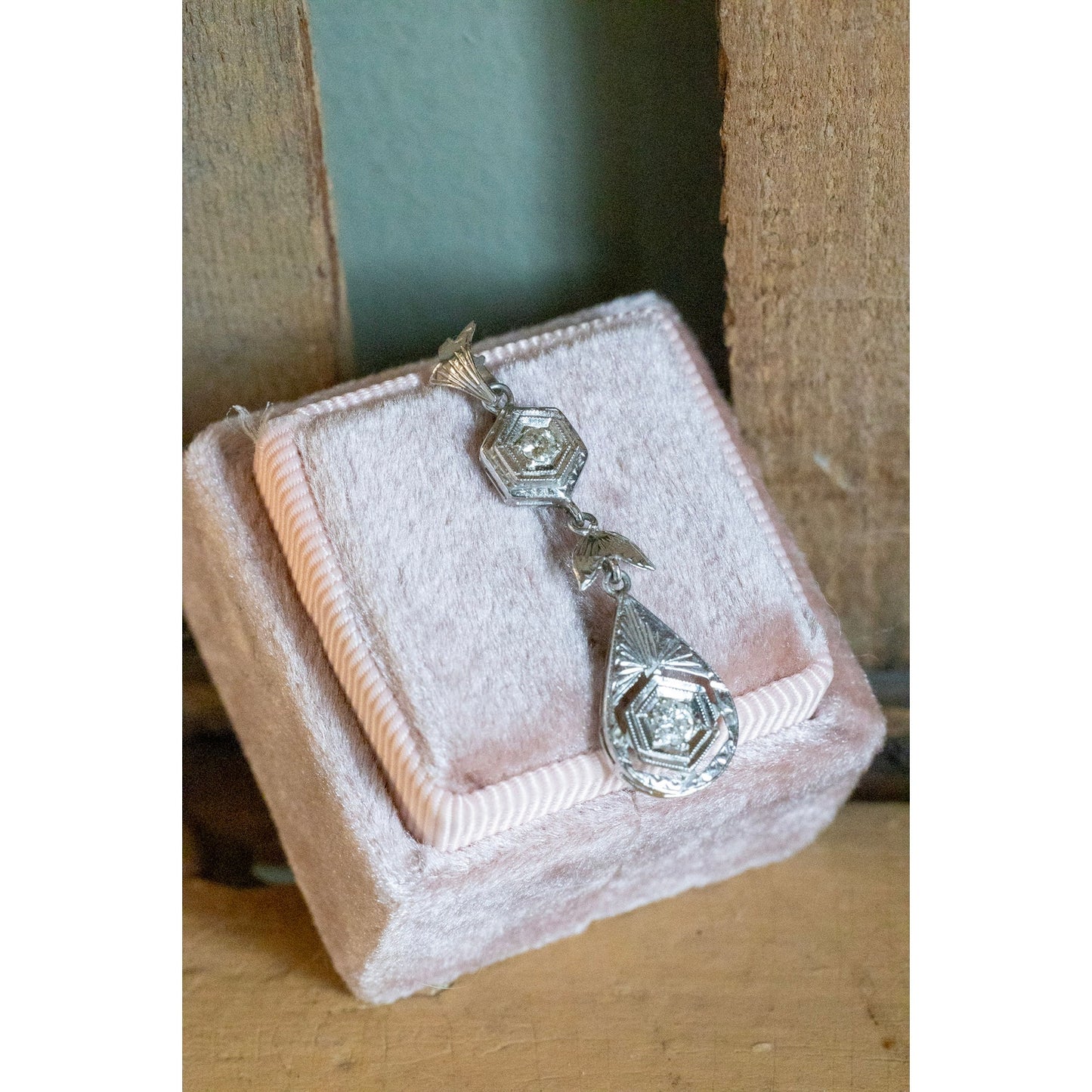 Authentic Art Deco 1940's 18K White Gold Old European Cut Diamond Pendant