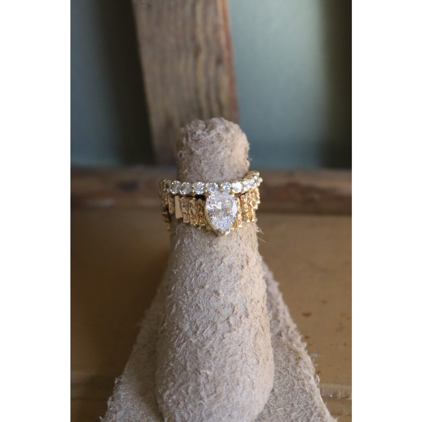 Custom Vintage 1960's 14K Yellow Gold Natural Pear Cut Diamond Ring 1.5 CTW
