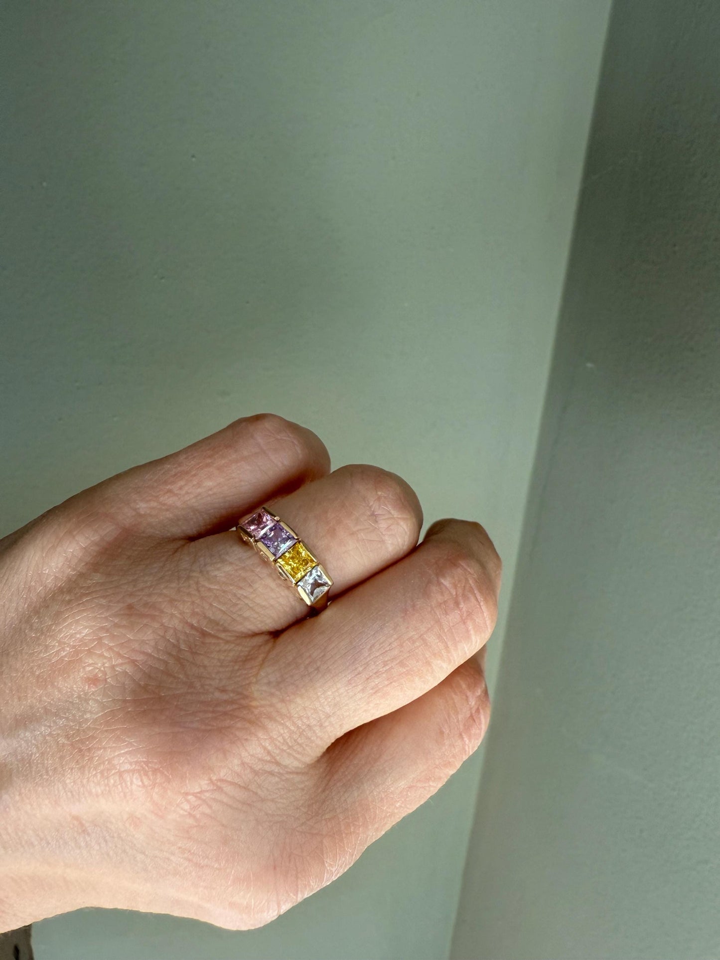 c1990 Fun Candy Colored Gemstone Ring in 10K Yellow Gold