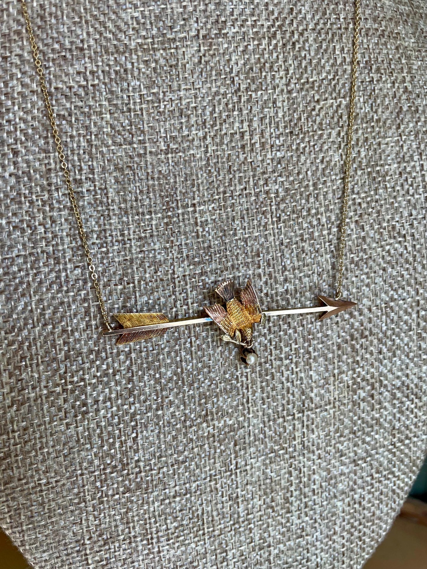 English Antique Bi Color Gold Swallow Arrow Conversion Necklace