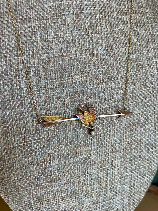 English Antique Bi Color Gold Swallow Arrow Conversion Necklace