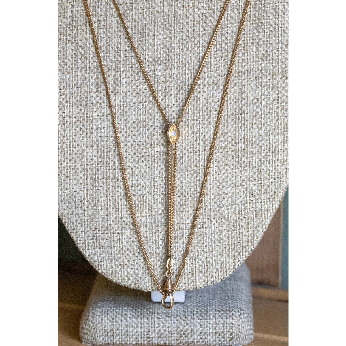 Victorian Long Gold Filled Opal Set Slide Watch Chain