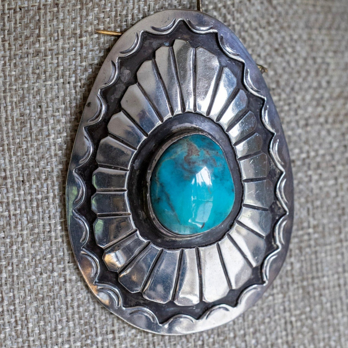 Large Vintage Sterling Silver Navajo Turquoise Pendant