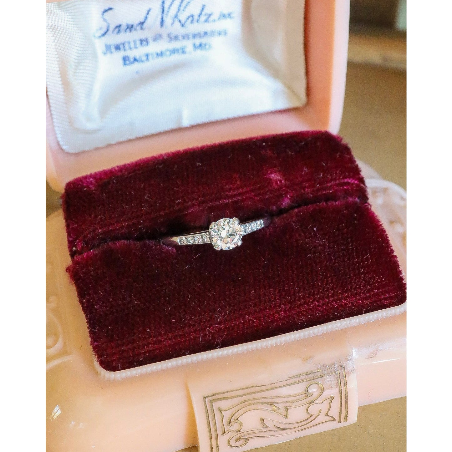 Art Deco 1940 Iridium Platinum .35 Ct Old European Cut Diamond Ring