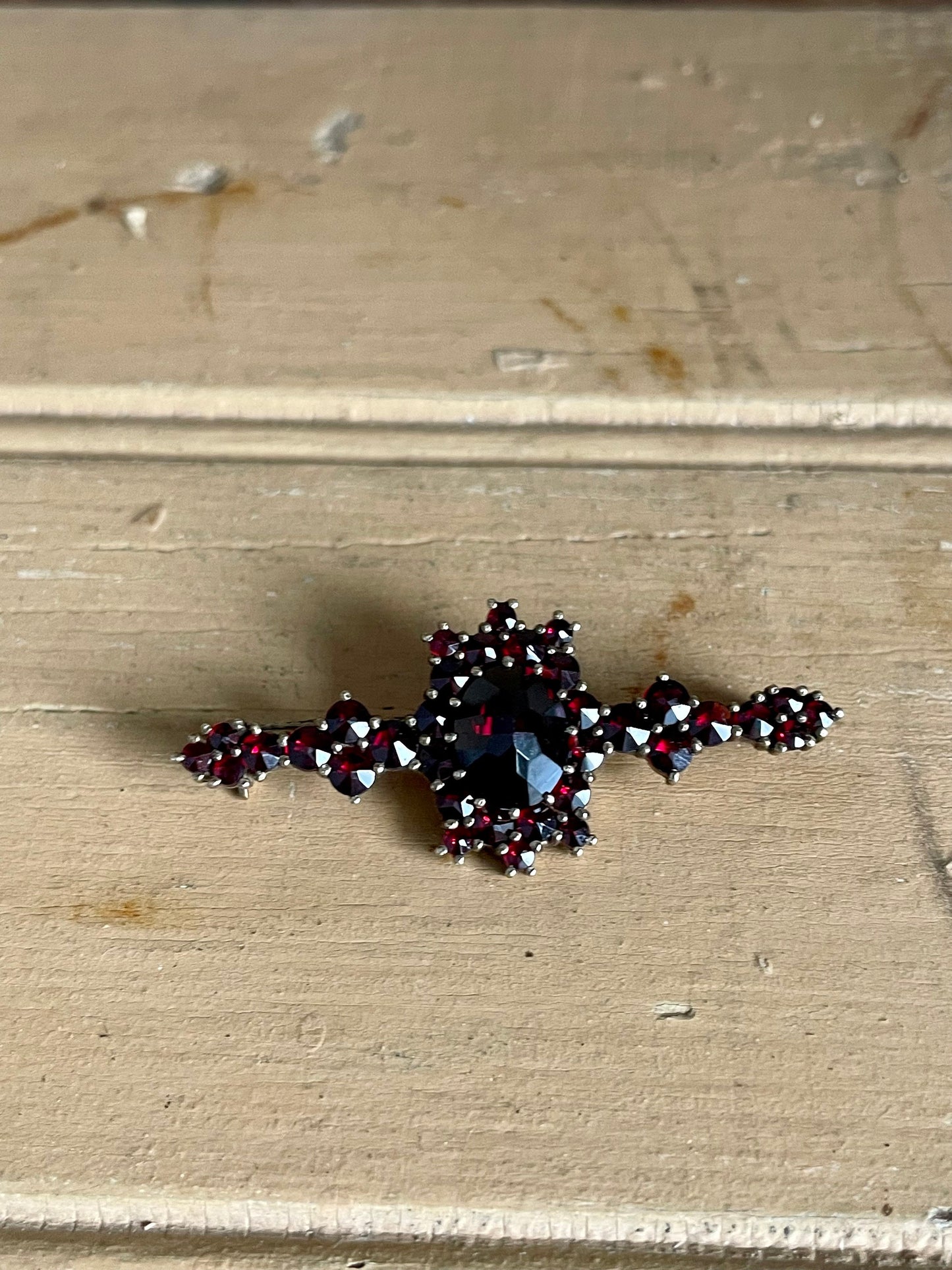 Vintage Bohemian Cut Garnets Set in 900 Silver with Gold Gilt