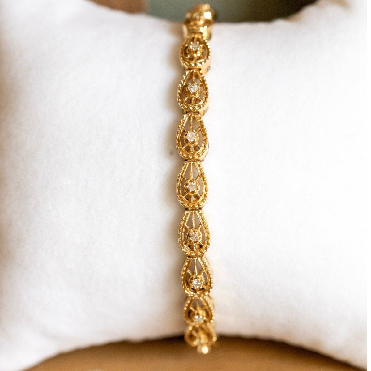 Vintage 14K Yellow Gold Diamond Set Link Bracelet