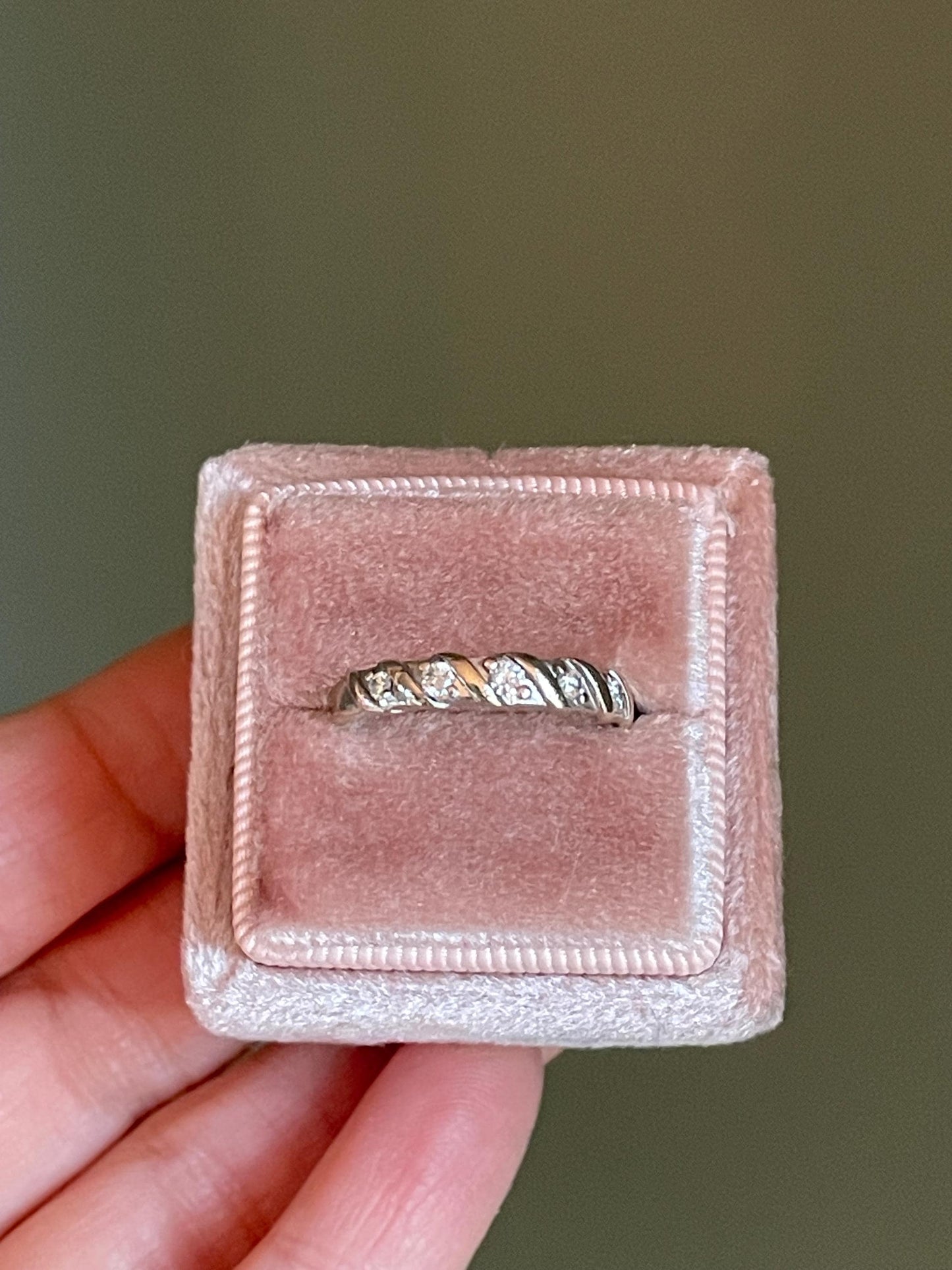 10K Yellow and White Gold Diamond Swirl Band / Stacking Ring