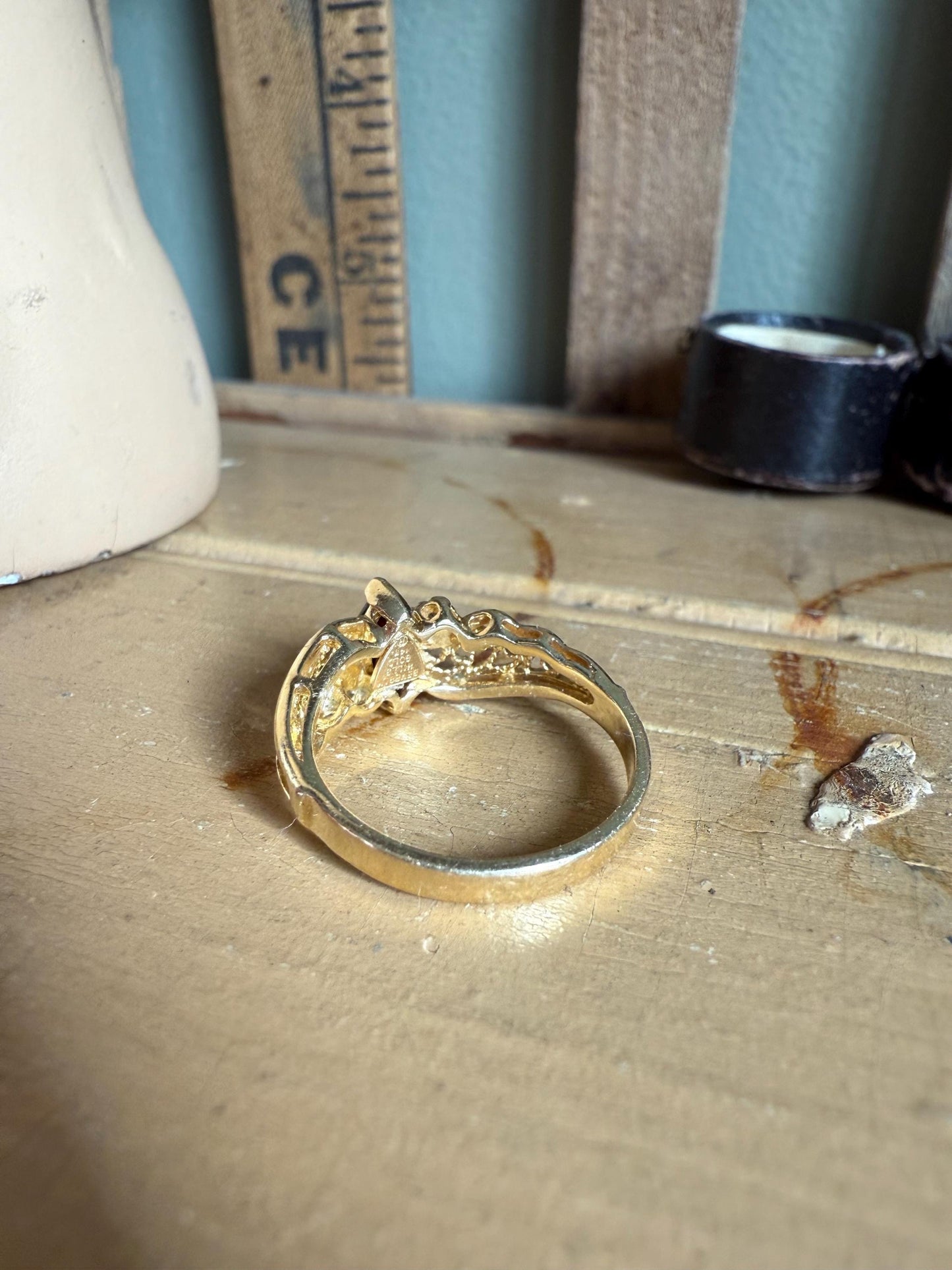 14K Beverly Hills Yellow Gold Marquis Garnet and Diamond Ring