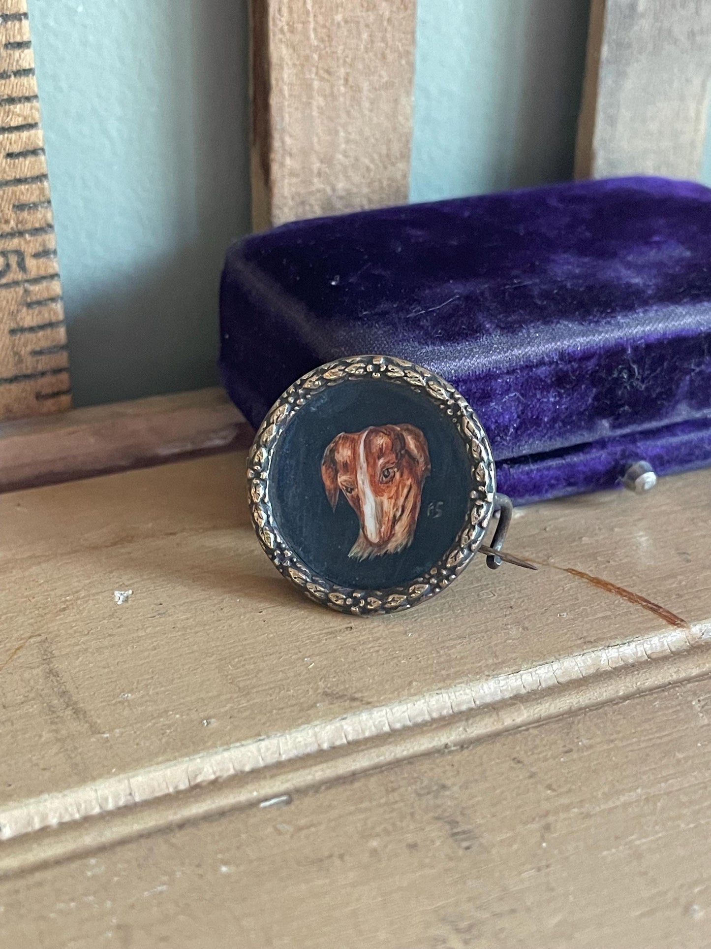 Antique Beloved Greyhound Whippet Dog Portrait Brooch