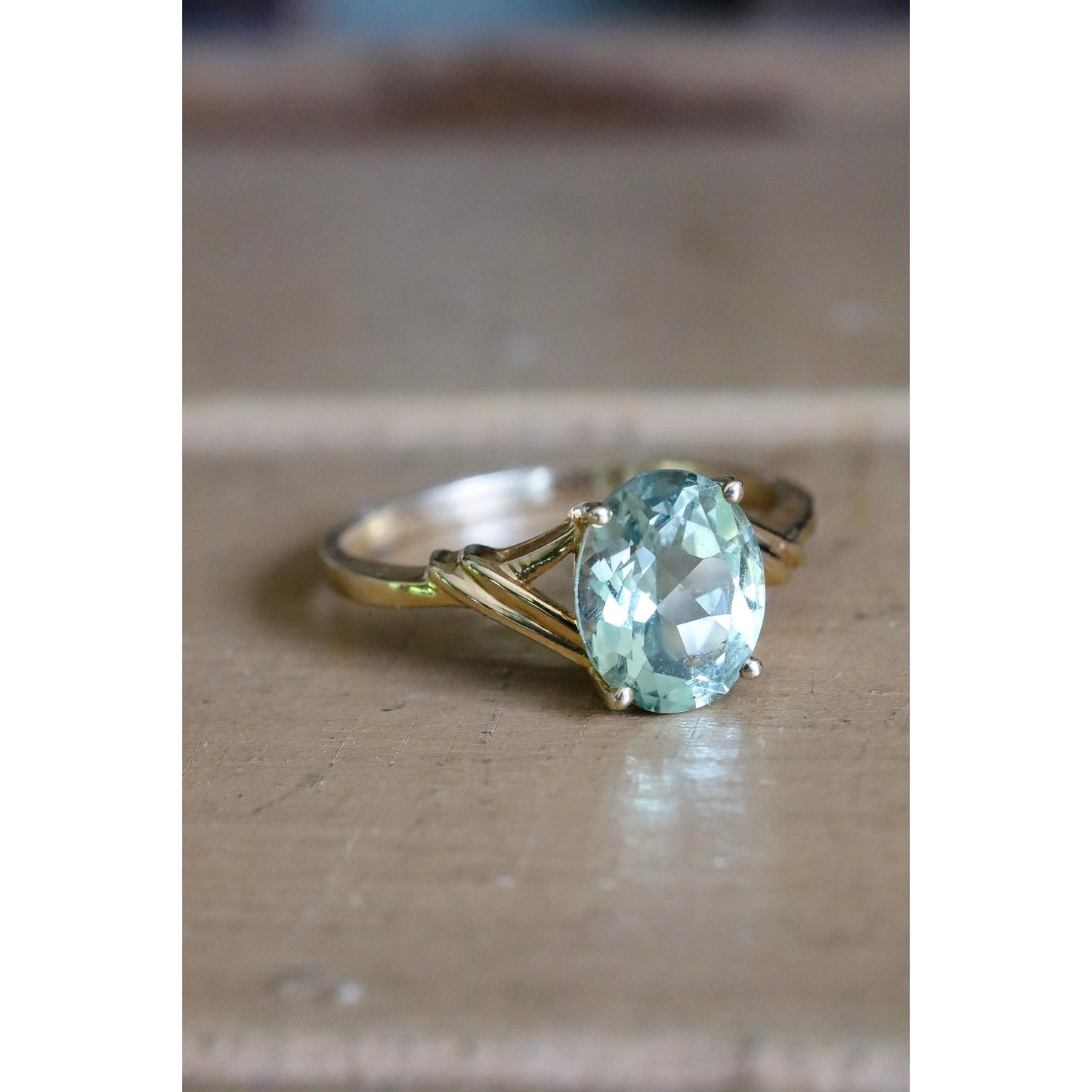 14K Yellow Gold Prasiolite Green Amethyst Ring