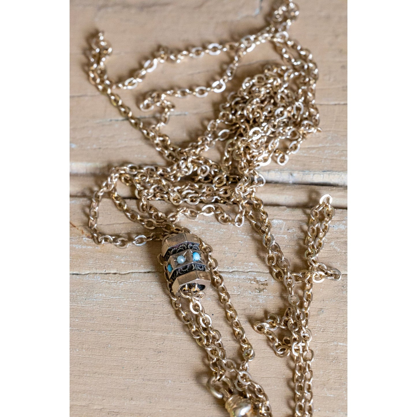 Antique c1890 Victorian Gold Filled Long Watch Chain with Slide and Dogclip