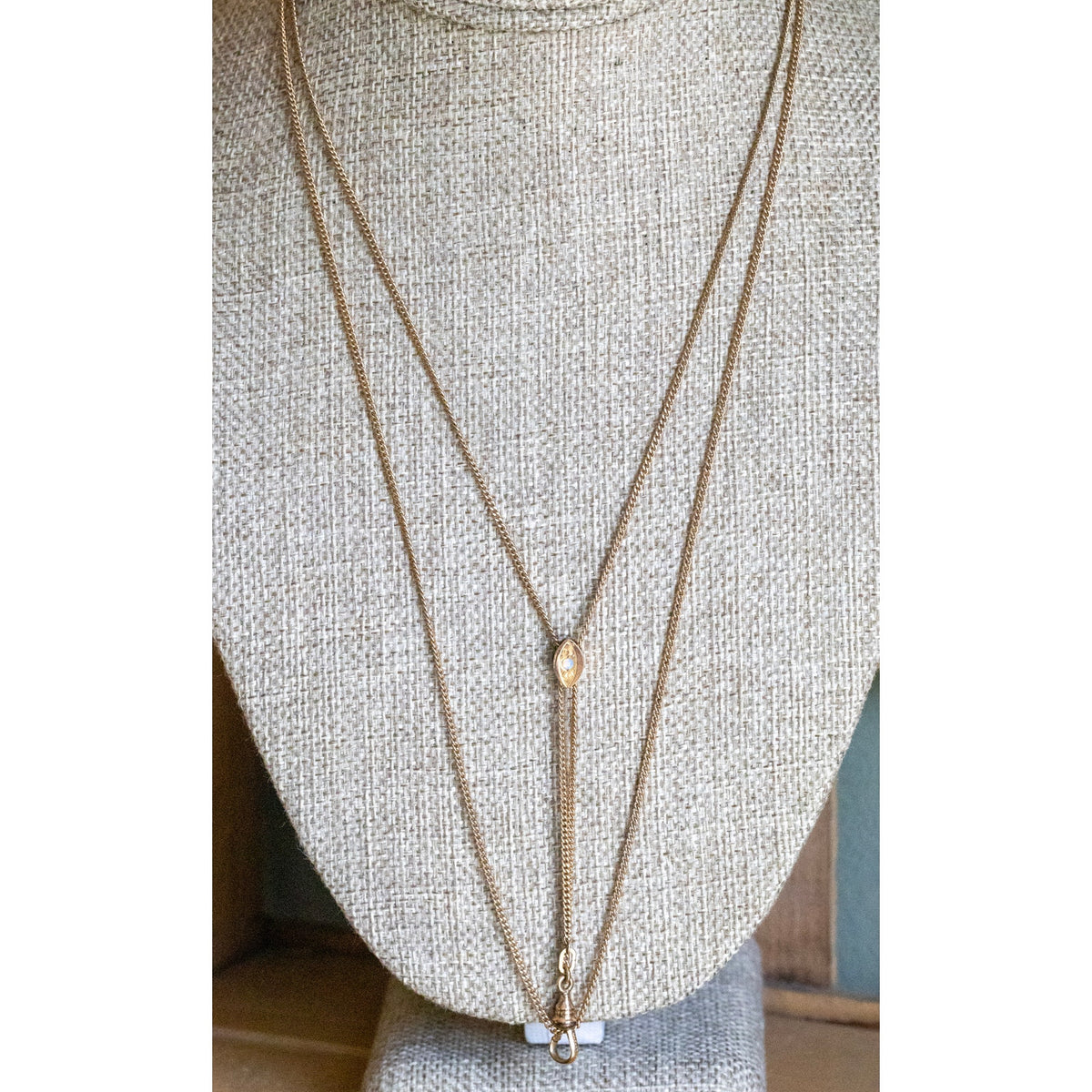 Victorian Long Gold Filled Opal Set Slide Watch Chain