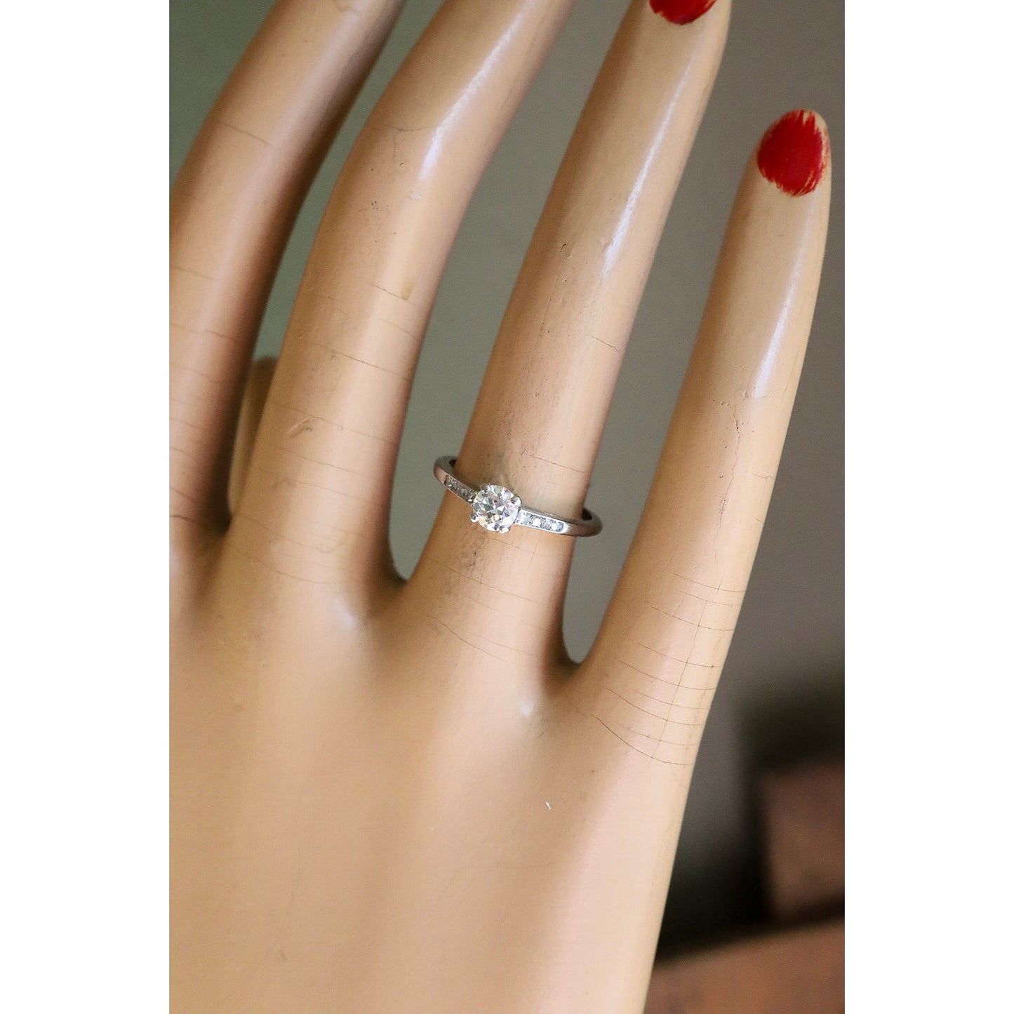Art Deco 1940 Iridium Platinum .35 Ct Old European Cut Diamond Ring