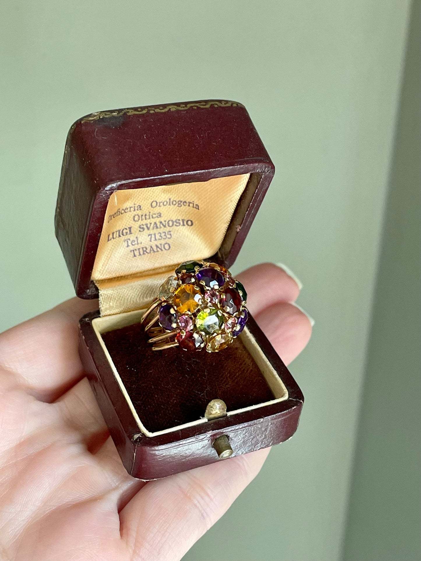 Mid Century 18K Gold Multi Gemstone Tutti Frutti Ring