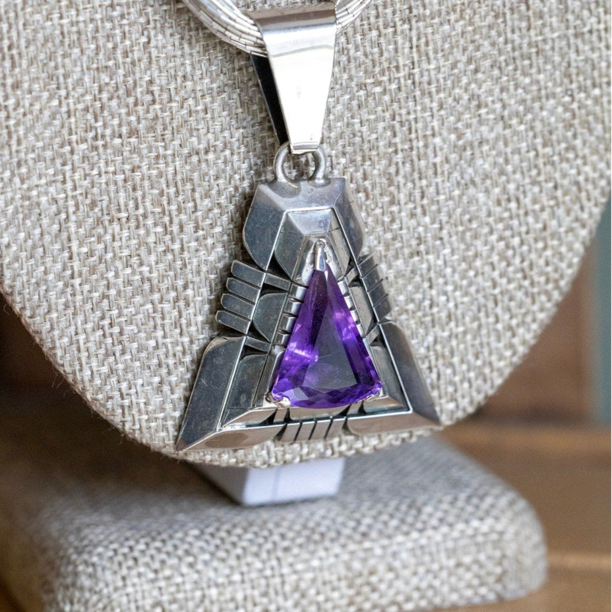 A Bold Sterling Silver Liquid Strand Necklace with Sterling Silver Amethyst Pendant