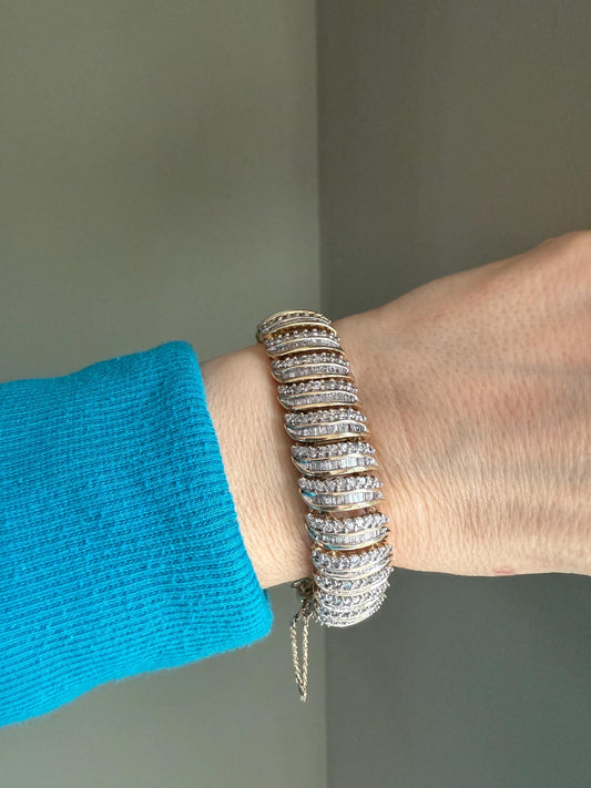 c1980 Vintage 14K Yellow Gold Natural Diamond Link Bracelet 6 ctw