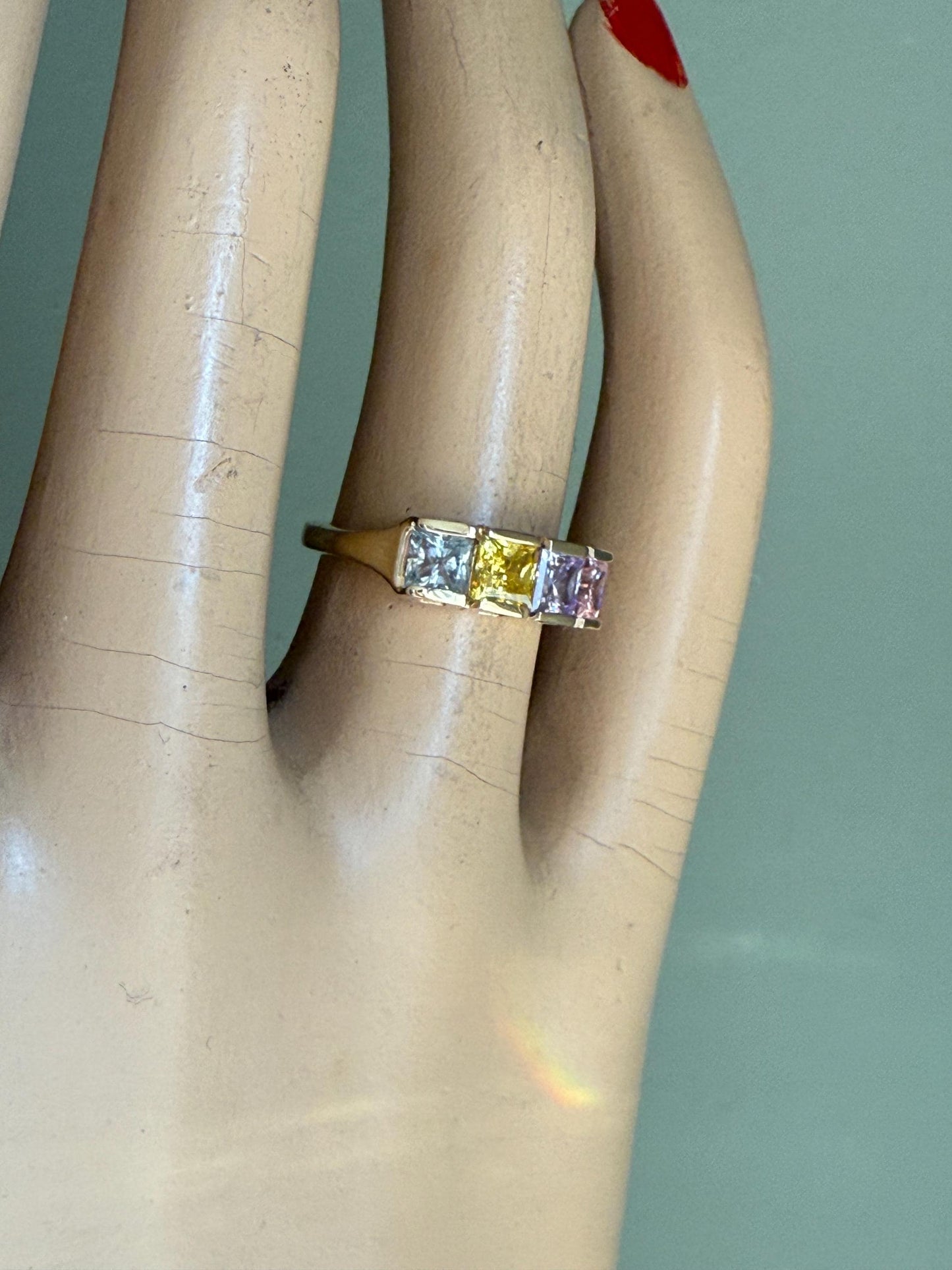 c1990 Fun Candy Colored Gemstone Ring in 10K Yellow Gold