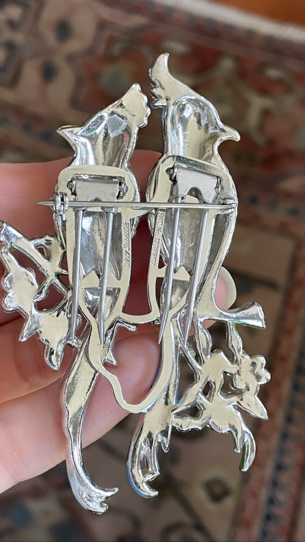 Rare Coro Duette Rhinestone Encrusted Parrot Dress Clips Brooch