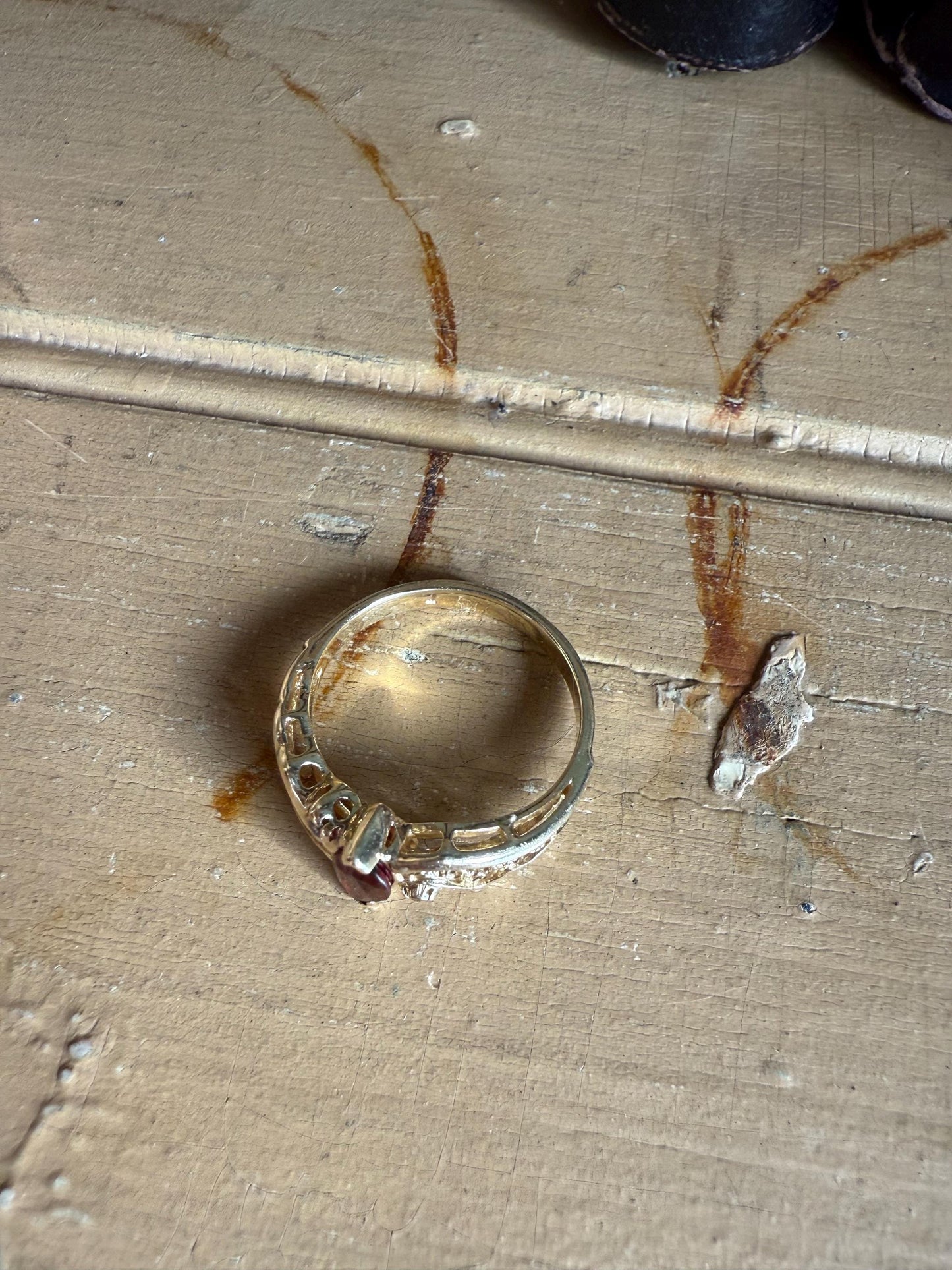 14K Beverly Hills Yellow Gold Marquis Garnet and Diamond Ring