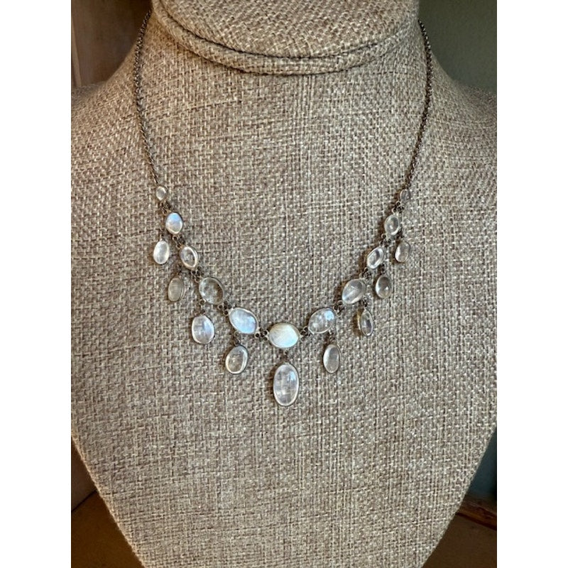 An Antique Silver Set Moonstone Edwardian Period Necklace