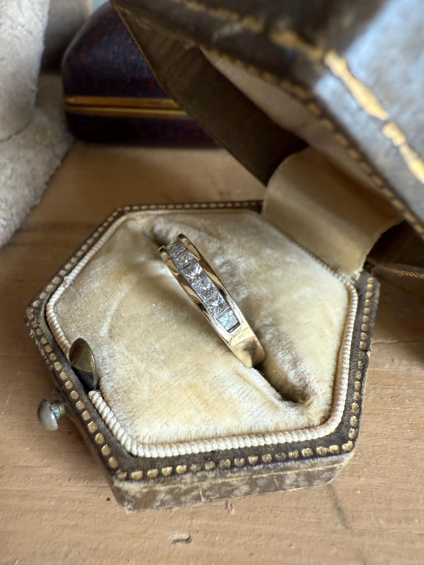 14K Yellow Gold Vintage Princess Cut Natural Diamond Band Ring .50 ctw