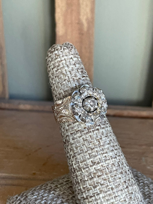 A Vintage Regency Georgian Diamond Cluster Ring in 14K