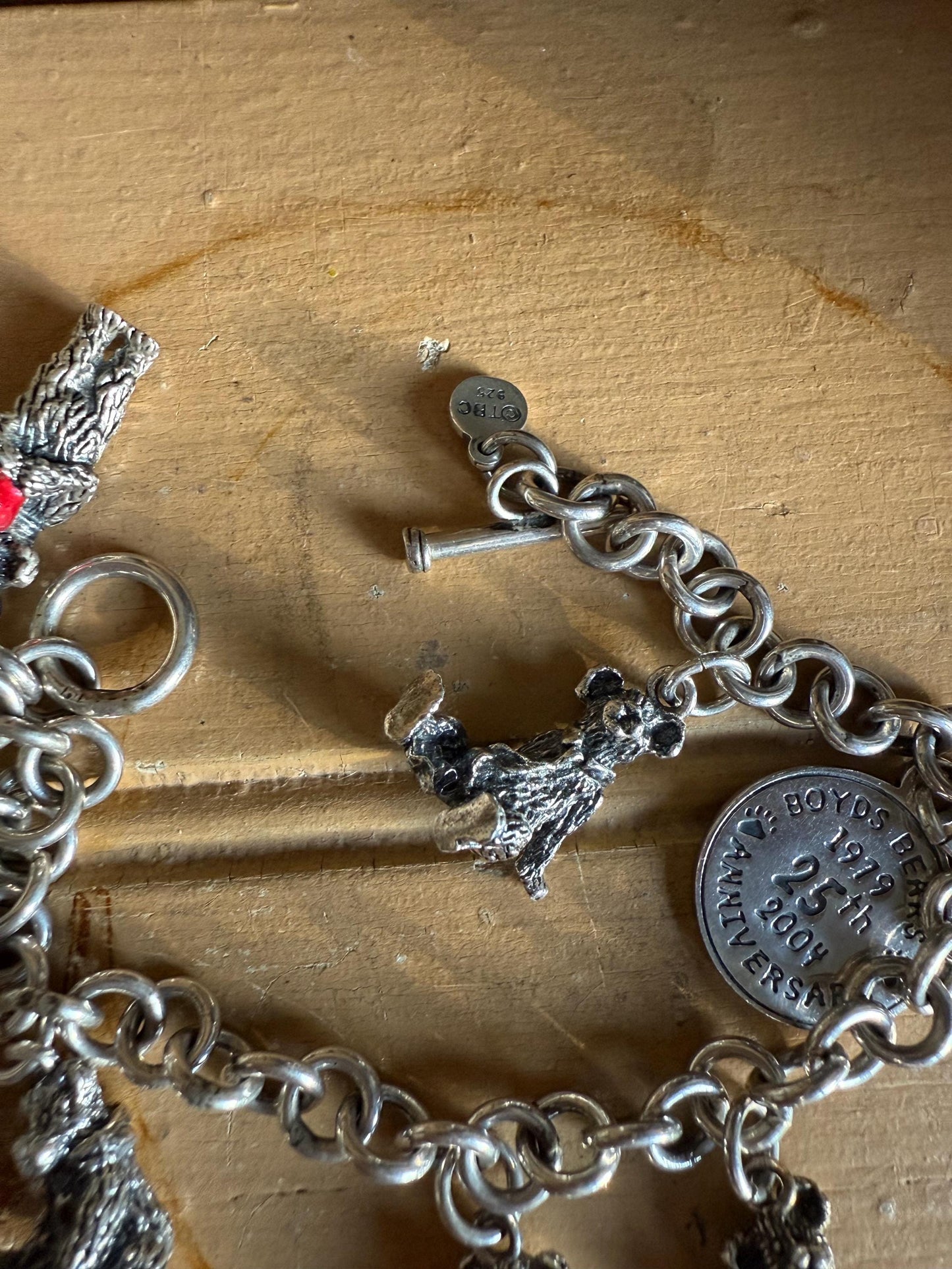 Vintage Solid Sterling Silver Boyds Bears 25th Anniversary Charm Bracelet