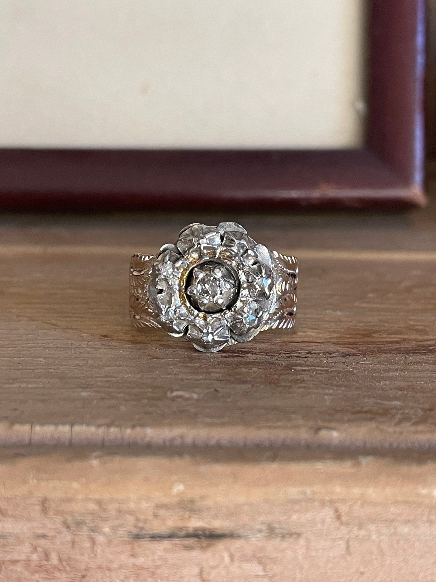 A Vintage Regency Georgian Diamond Cluster Ring in 14K