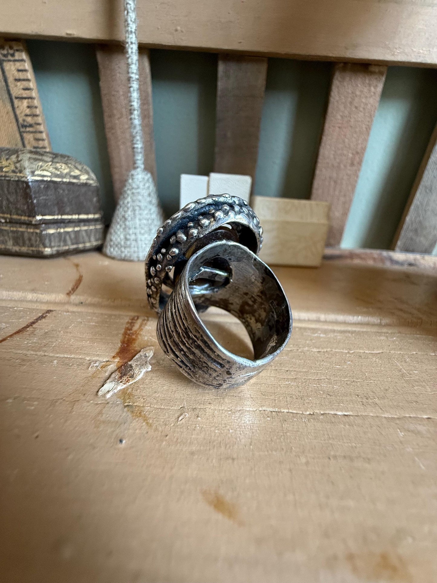 1960-1970 Sterling Silver Artist Made One of a Kind Tiger's Eye Ring