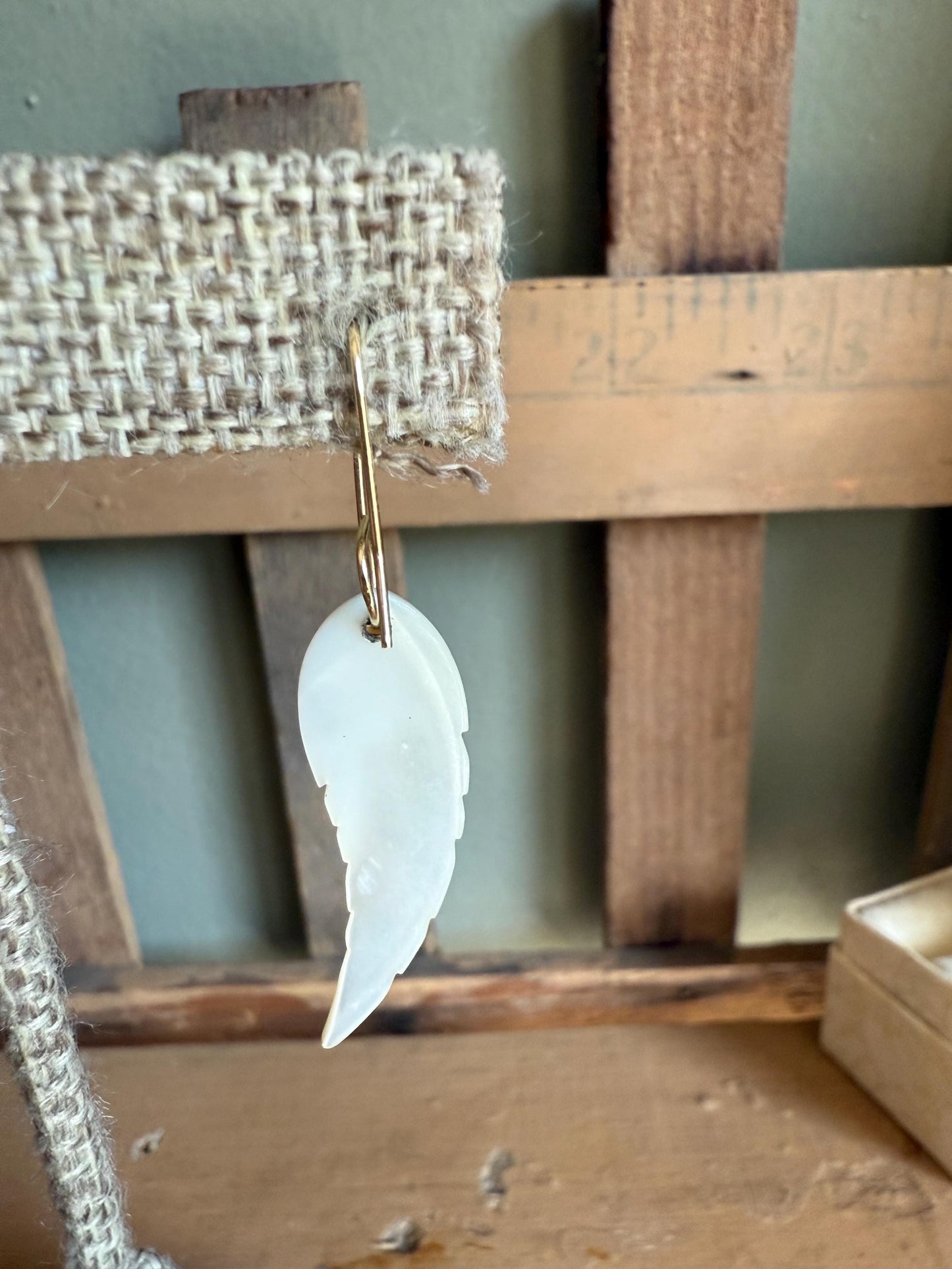 Vintage 14K Yellow Gold Carved Mother of Pearl Dangle Earrings