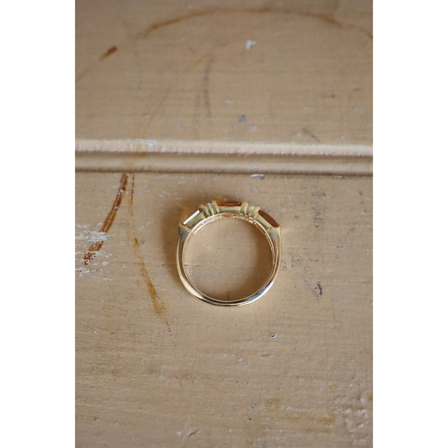 Vintage 14K Yellow Gold Citrine and Diamond Band Ring